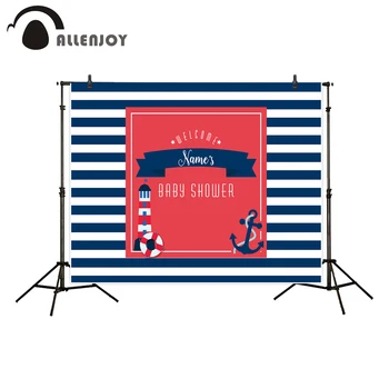 

Allenjoy backdrop for photography studio Navy blue stripe baby shower lighthouse background newborn Birthday customize photocall