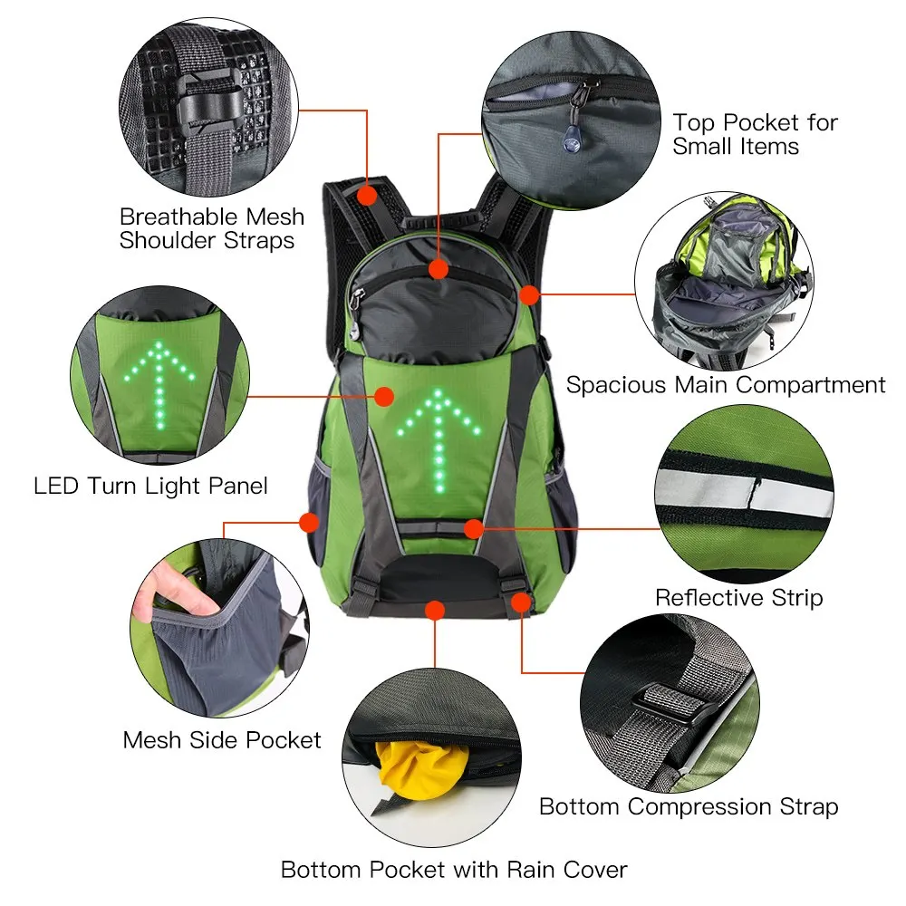 Best Lixada  Bike Reflective Bag New LED Turn Signal Light 18L Cycling Bicycle Backpack Pack for Outdoor Safety Night Riding 1