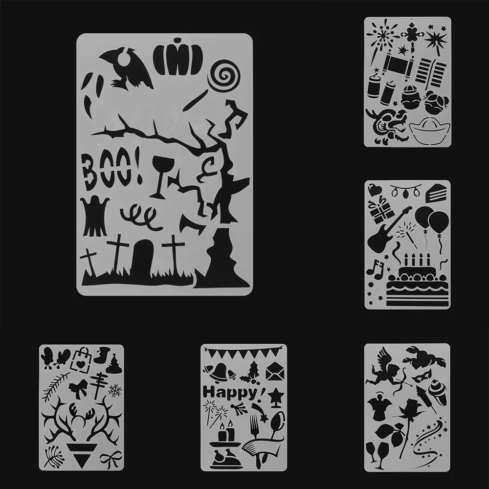 

6pcs/set Birthday Party Style Layering Stencils For Walls Painting Scrapbooking Stamp Album Decor Embossing Paper Card Template
