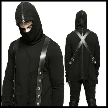 

PUNK RAVE Mens Fashion Punk Rock Cotton Sweater Men Dual-wear Cool Hoodies Sweater Gothic Black Long Sleeve Street Pullovers