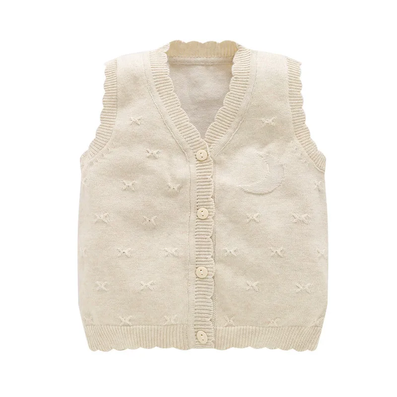 Cotton Knitted Baby Sweater Vest V-Neck Sleeveless Sweater For Girls Casual Ruffles Baby Boys Sweater Autumn Baby Boys Clothing