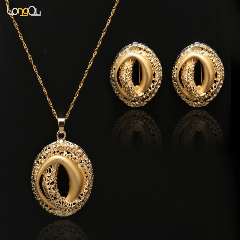 

Fashion Gold-color Jewelry set for Party african women wedding Jewellry set 2018 Big femme Earrings Necklace Jewelry Sets