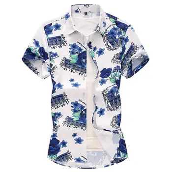 

Plant Flowers Korean style Shirt for Men Blue Floral Beach leisure Hawaiian Men's Shirts Dress Fashion Summer New