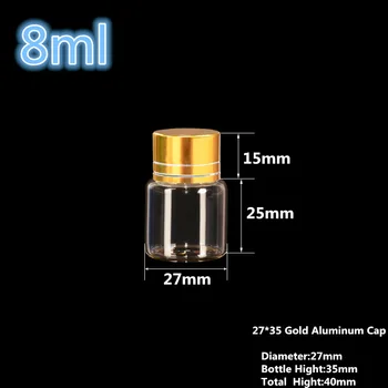 

Glass jars with Silver/Gold Aluminum Cap 27*35mm 8ml Essential Oil glass bottles cream glass vial 50pcs Free Shipping