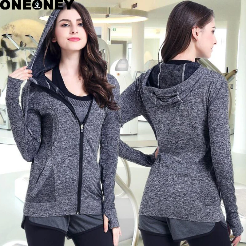 

Oneoney Autumn Winter Sports Woman Coats Gym Running Sports Jacket Elastic Exercise Slim Fitness Sweatshirts Shirts Zipper