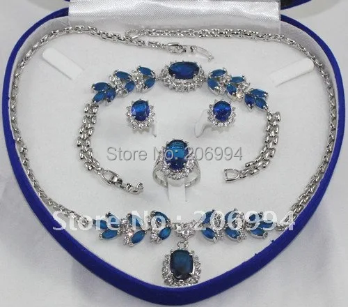 Популярные Голубой циркон Diamante Цепочки и ожерелья подвеска браслет кольцо ювелирные изделия набор#24