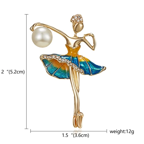 RINHOO Gymnastics Girl Flower Dancer Crystal Brooches for Women Cute Pin Bijouterie High Quality Corsage Fashion Wedding Jewelry Blue