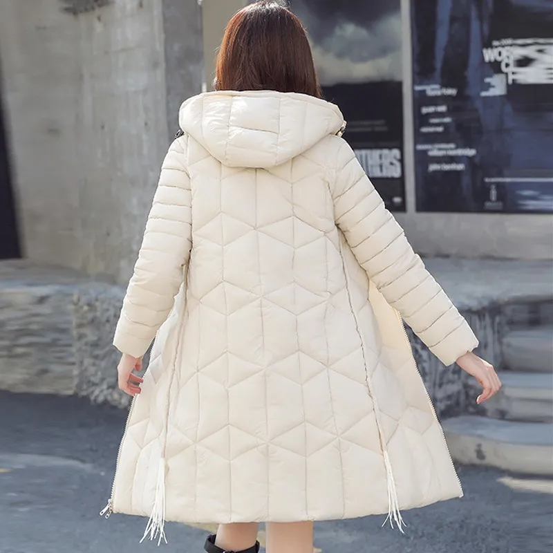 Quilted Coat Long Parka Female Thick Cotton Slim Winter Jacket Women Clothes Hooded Warm Outwear Plus Size Korean Oke042