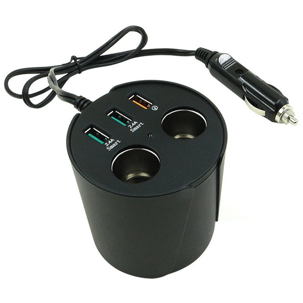 Car Charger Cup Holder Power Innverter Triple Usb Charging Ports Quick