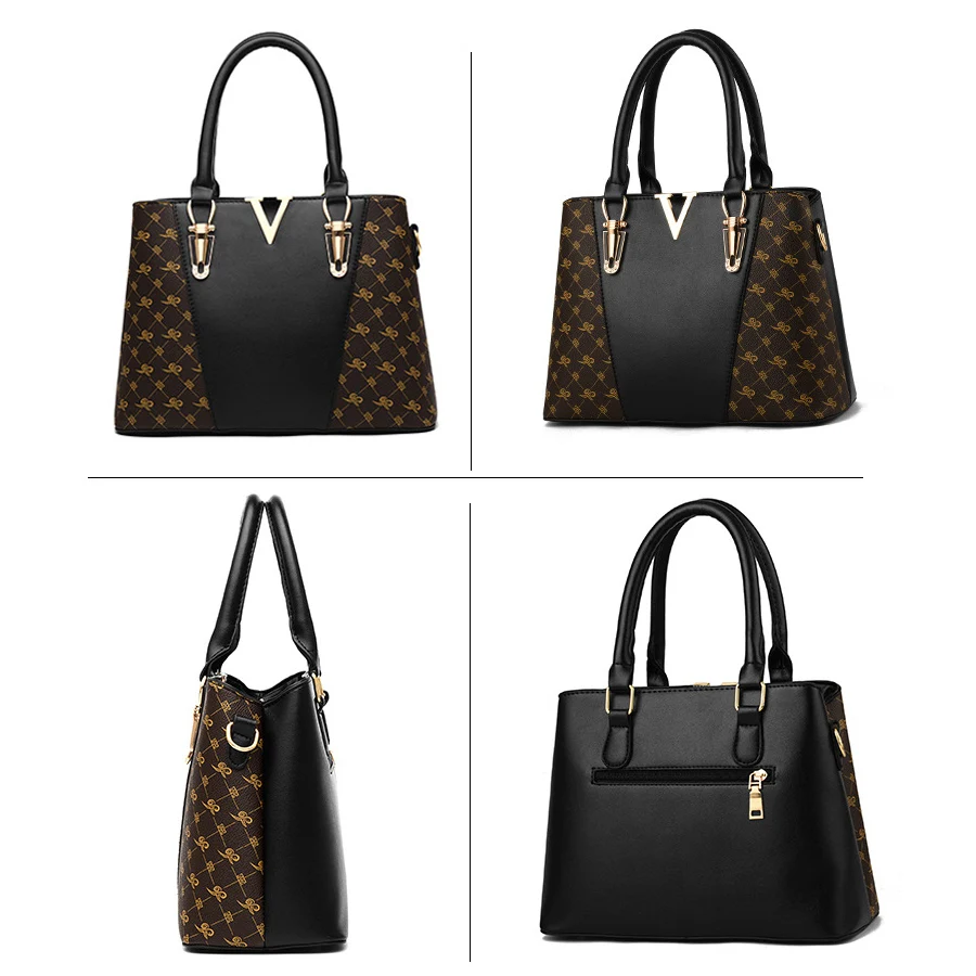 2-Piece Leather Handbag Set for Women - Designer Ladies Tote Shoulder Bag Set - Luxury V Bags image 2
