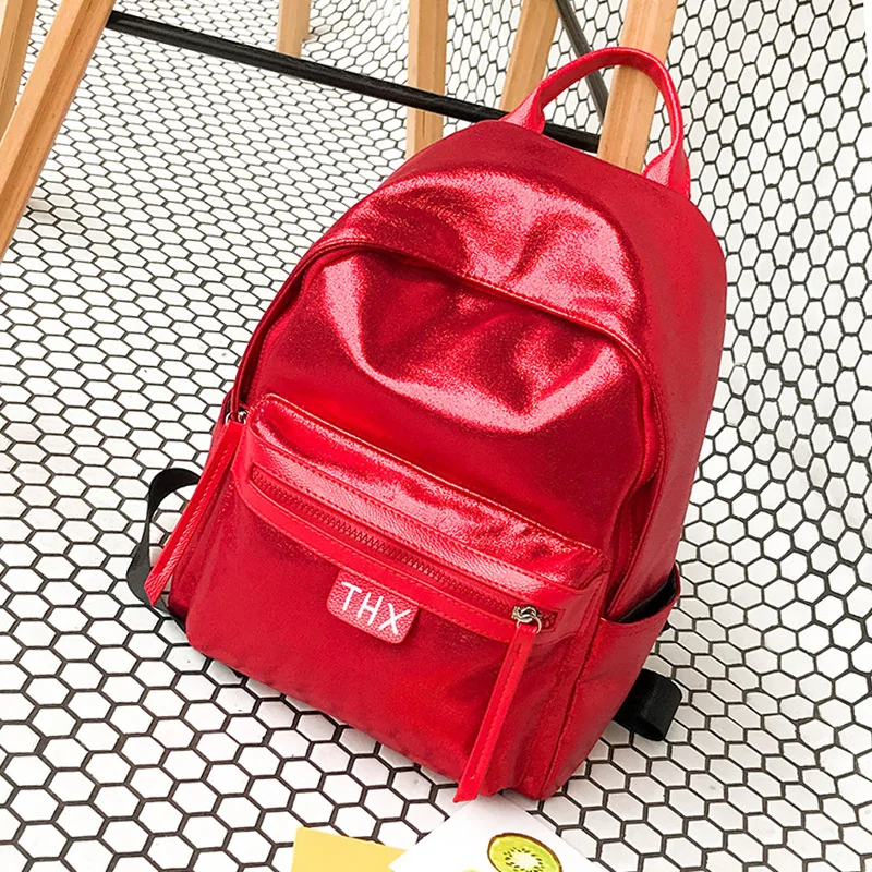 Fashion Glitter Women Backpack big capacity  PU Leather Teenage Girls School Bag Large Female backpacks for travelling red black (8)