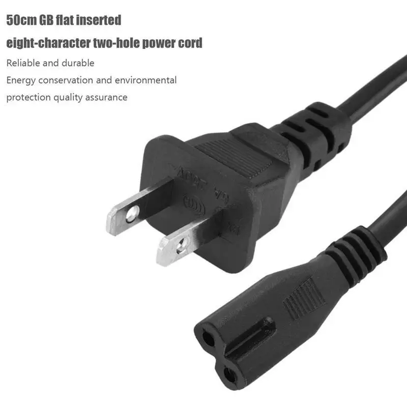 

Youool 1pc 0.5M 2ft 2-Prong Pin AC EU Power Supply Cable Cord High Quality Lead Wire Power Cord For Desktop Laptop