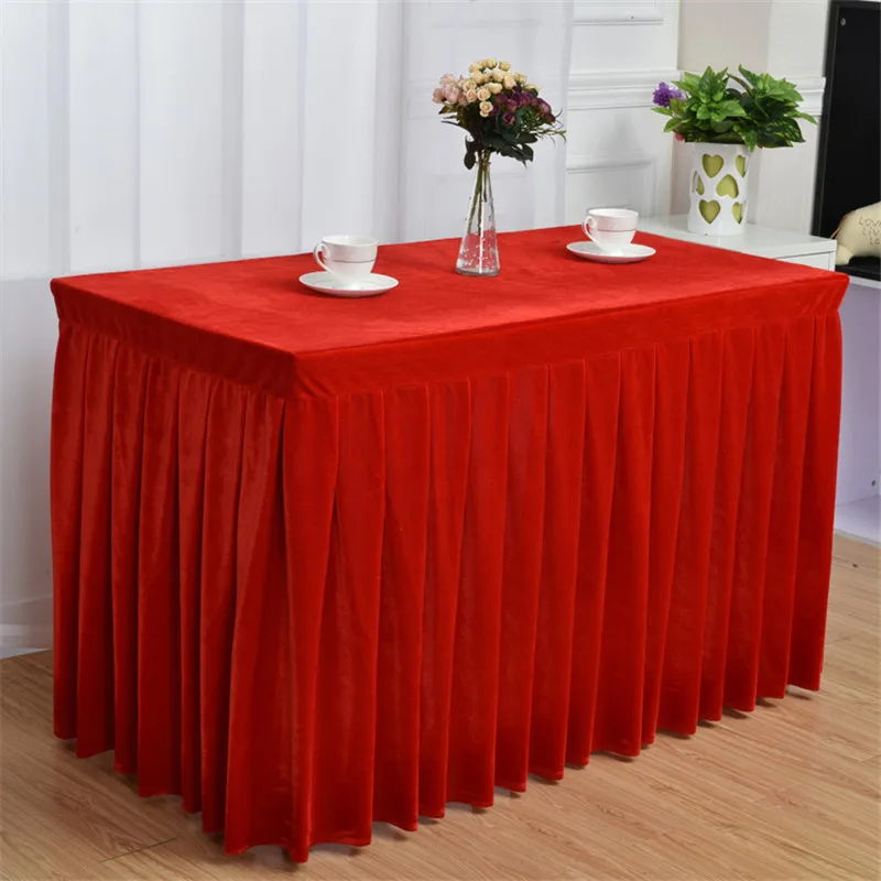 100% Polyester One Piece Pleated Flannel Hotel Table Skirt With Table Cloth Cover Wedding Party Banquet Decor