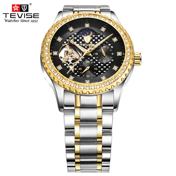 

TEVISE Mens Watches Top Brand Luxury Automatic Mechanical Watch Men Moon Phase Luminous Hands Stainless Steel Wristwatches Clock