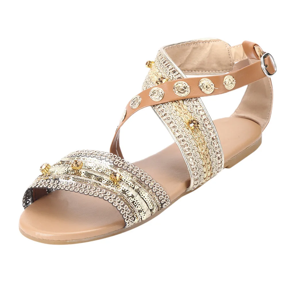 

SAGACE Spring Summer Women Fashion Casual Roma Style Solid Peep Toe Shoes Buckle Strap Simple Open-Toe Outdoor Round Toe Sandals