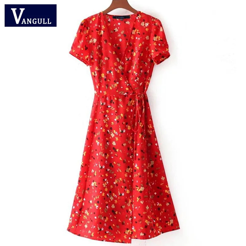 Женское платье миди с V образным вырезом и цветочным принтом|vestidos mujer|retro summer