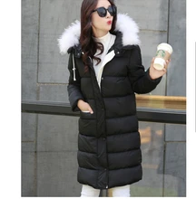 Korea New Fashion Women Winter Down jacket Fur collar Hooded Slim Big yards Long Coat Leisure Thick Super Warm Cotton Coat G2265