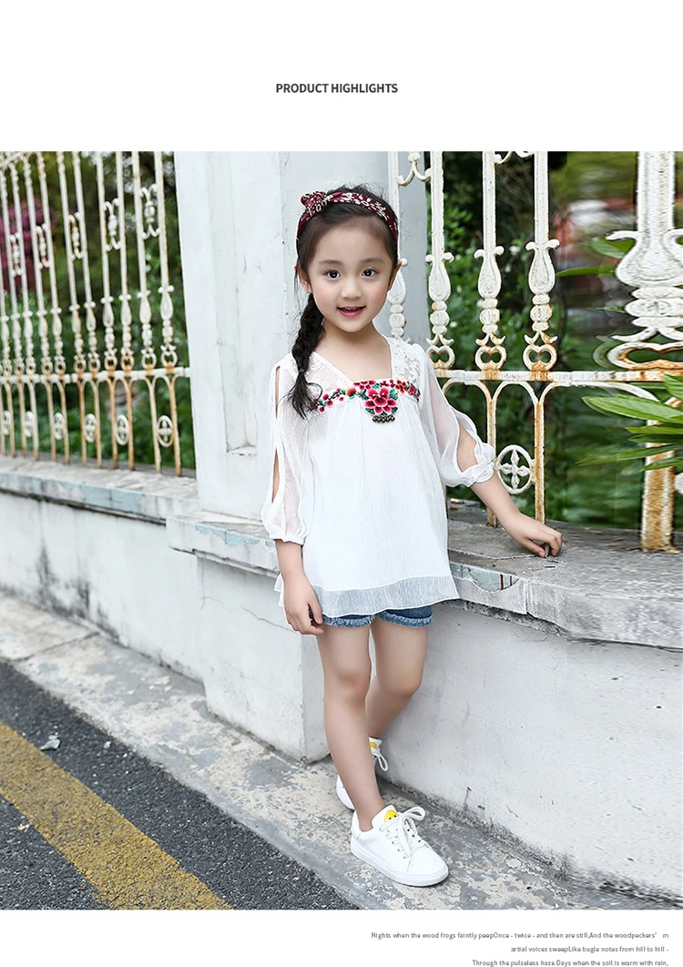 Children's T-shirt Girls Baby Summer Cute style Beautiful girl chiffon Printed loose T-shirt top for angel kids clothes (7)
