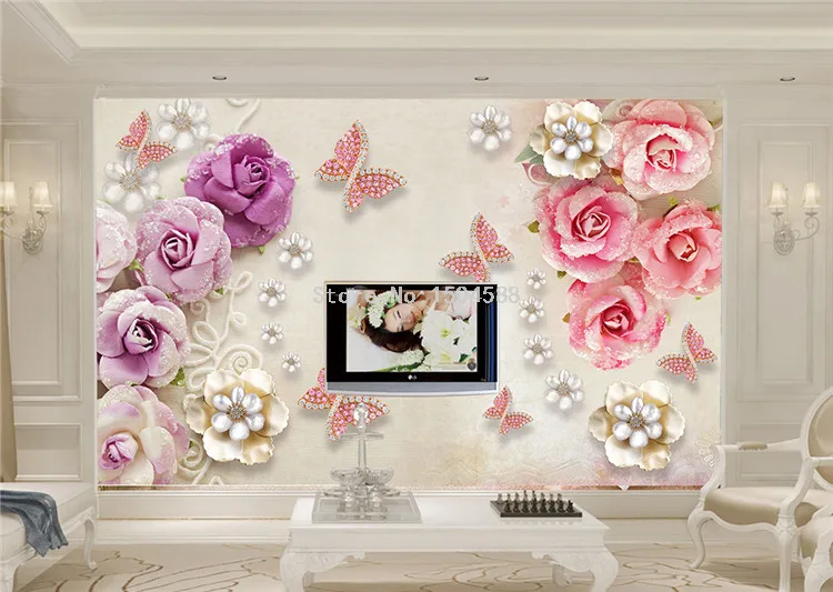 Европейский стиль 3D стерео рельефные ювелирные украшения цветы Бабочка фото обои Гостиная ТВ диван фон настенные фрески домашний Декор 3D