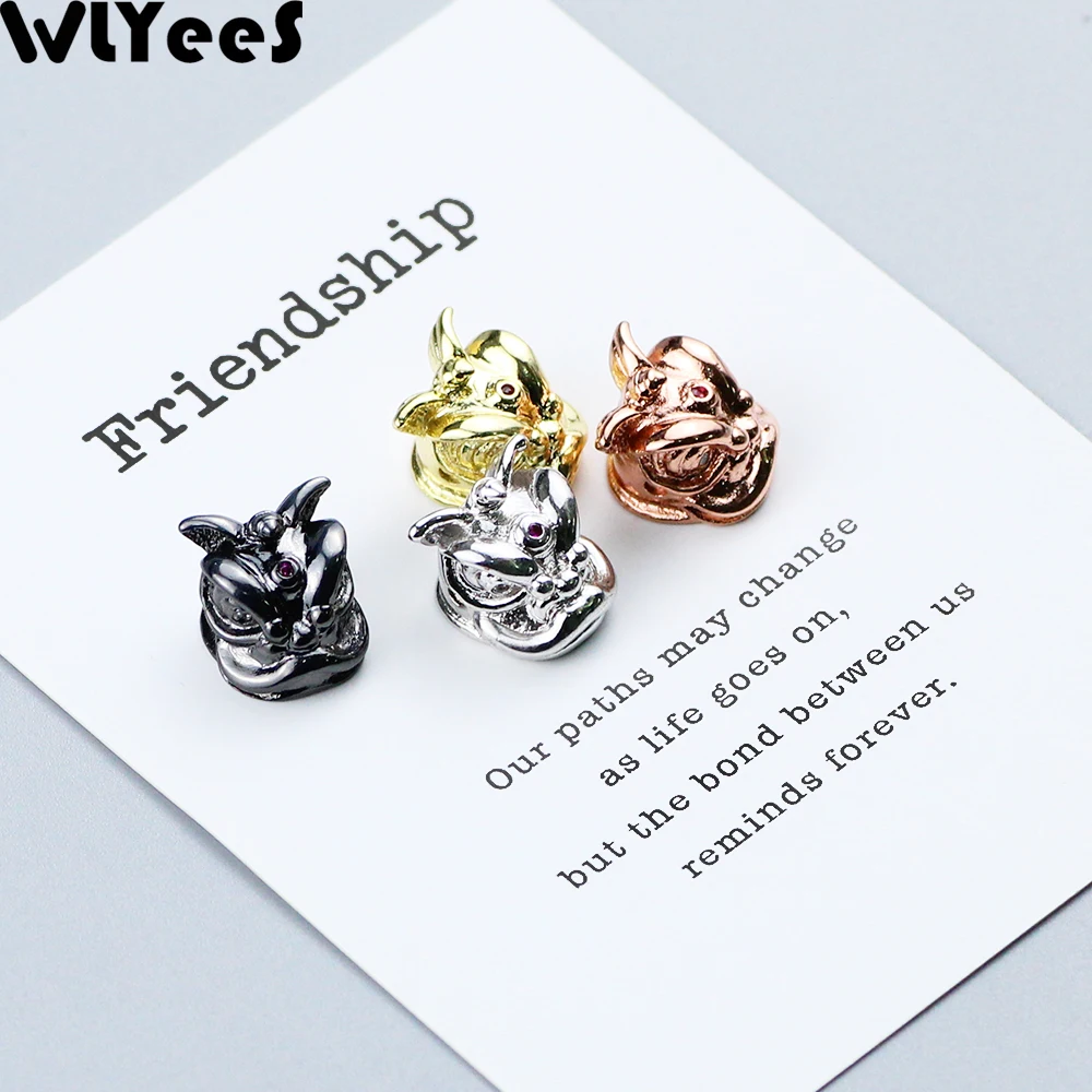 

WLYeeS 4pcs White CZ Lion Dance head Charm Copper bead 4 kinds of color metal Loose bead for Jewelry making bracelet DIY Finding