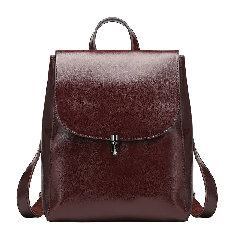 

Genuine leather backpacks ladies casual vintage Cowhide travel backpack Oil wax leatherBackpack women girl bags
