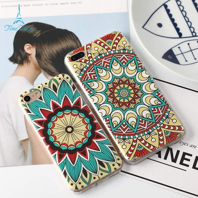 Soft Silk Cover Classic Mandala Flower Fundas For Iphone 7 Plus Case Beautiful Datura Floral Phone Cases |