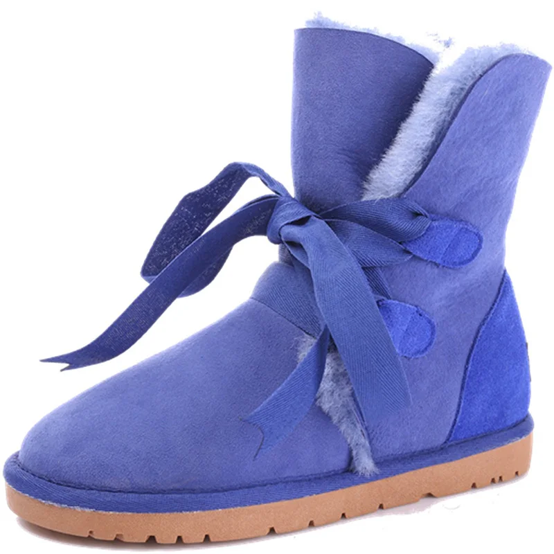 UVWP/модные женские зимние ботинки наивысшего качества; зимние ботинки из натуральной овечьей кожи; натуральный мех; теплая шерстяная женская обувь - Цвет: Royal Blue