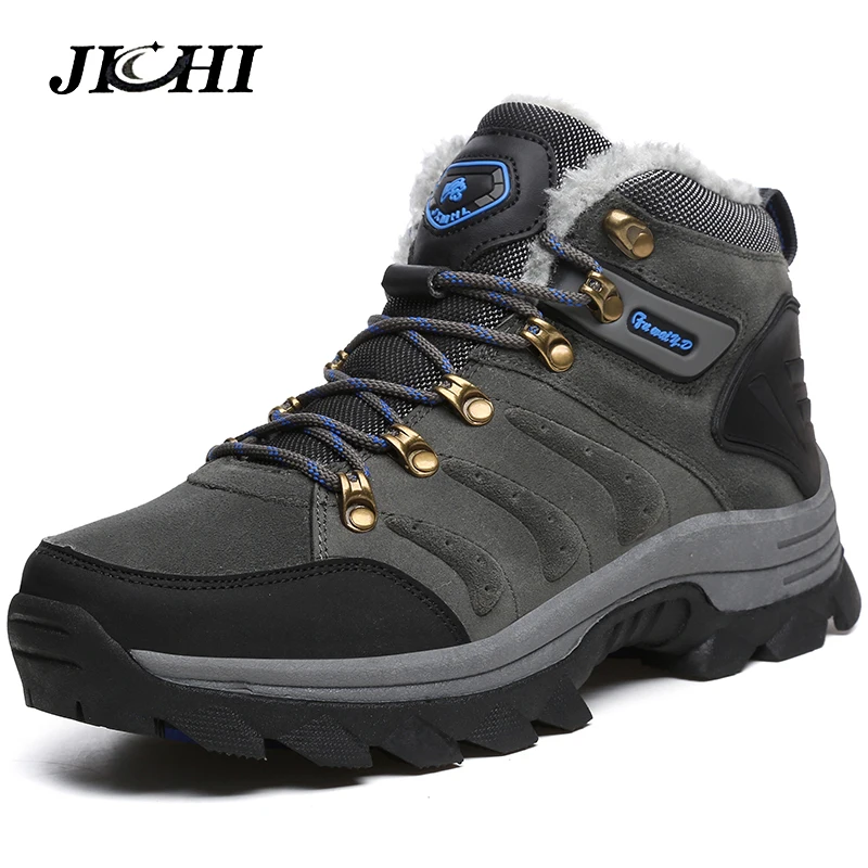 

JICHI Big Size New Men Boots Men Winter Snow Boots Warm Fur&Plush Lace Up High Top Fashion Men Shoes Sneakers Boots 36-47