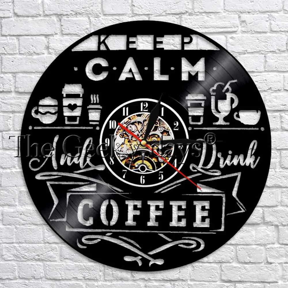 Keep Calm кофе виниловая Запись часы настенное искусство в кафе украшение 3D