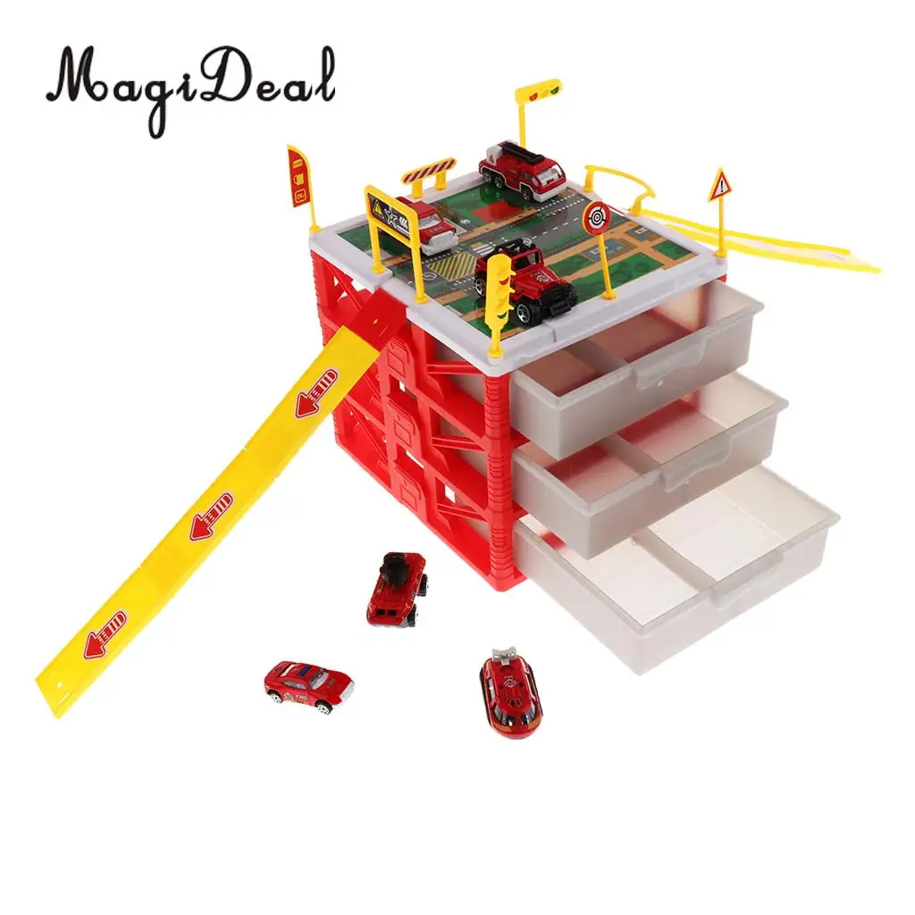 Kids Educational Three-layer Drawers Car Garage Box Storage Parking Lot Building Playset Children Educational Toy