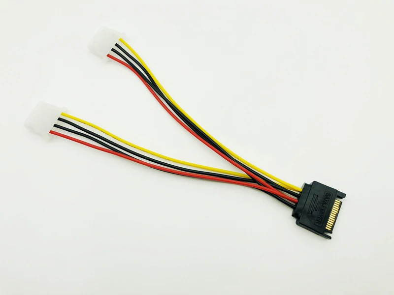 5PCS Power Cable 15Pin SATA to 2 Dual 4Pin IDE Molex Power Lead Y Splitter Cable Cord 18AWG Wire 20cm for Bitcoin Miner Mining
