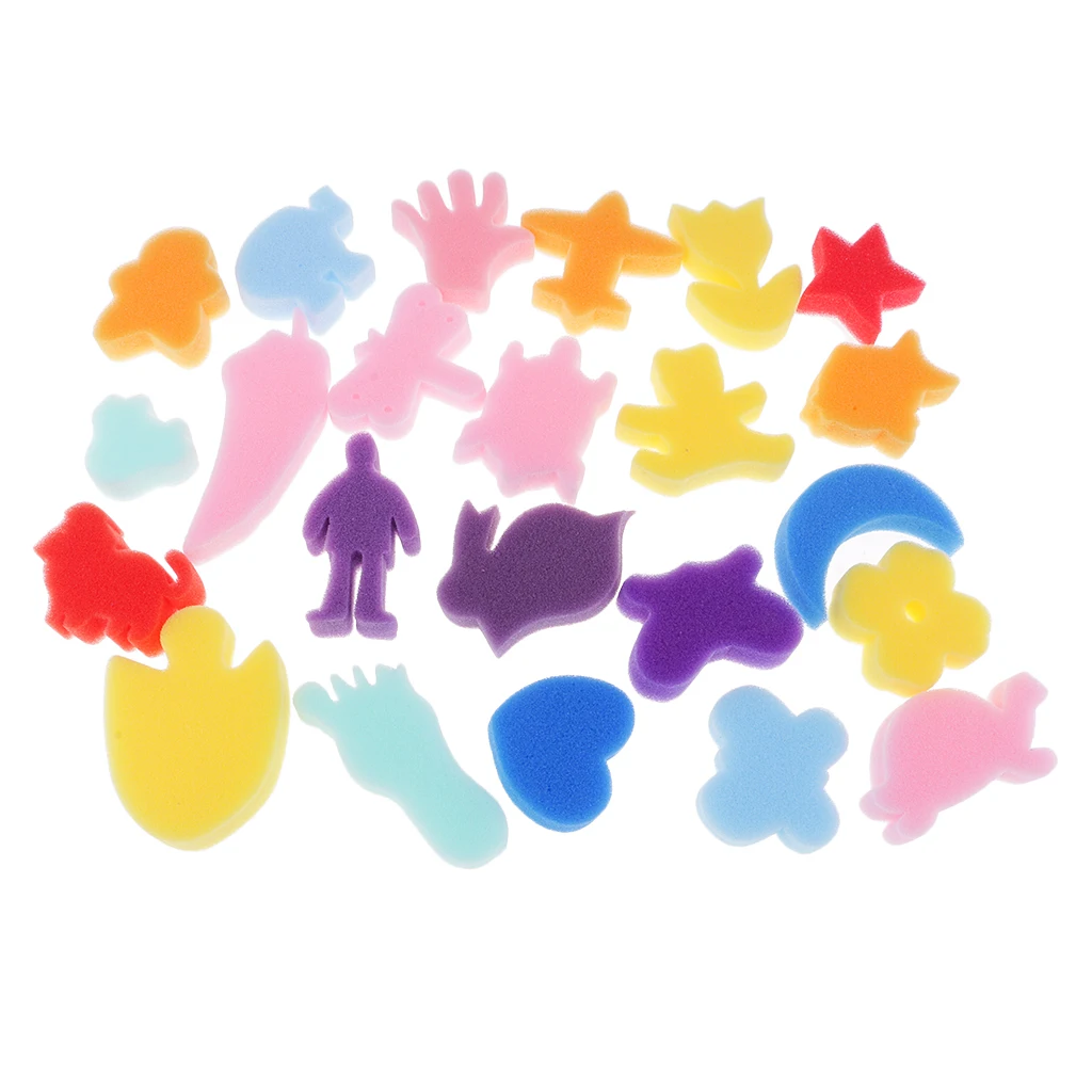 24 Pieces Sponge Painting Shapes Painting Craft Sponge for Toddlers Kids Child Assorted Pattern Early Learning Sponge DIY Crafts