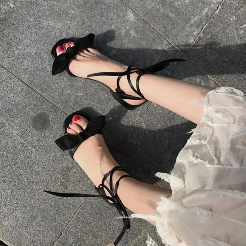 

Summer New Arrival Sweet Ladies Square Toe Square Med Heels Sandals,Open Toe PU Leather Cross-tied Ankle Sandals Shoes Non-slip