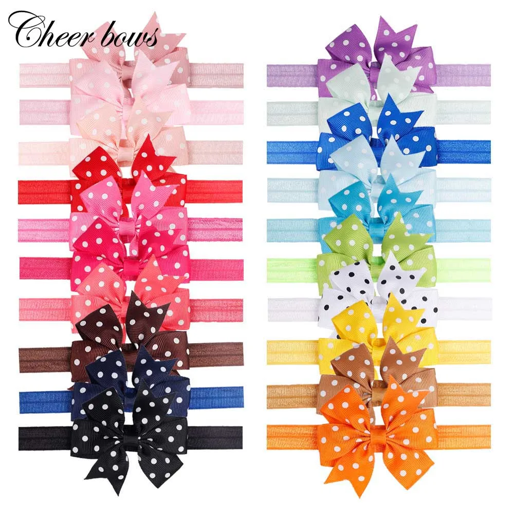 

3 Inch 20pcs/Lot Dot Pinwheel Headband for Girls Grosgrain Ribbon Bows Soft Elastics Headwear Handmade Children Hair Accessories