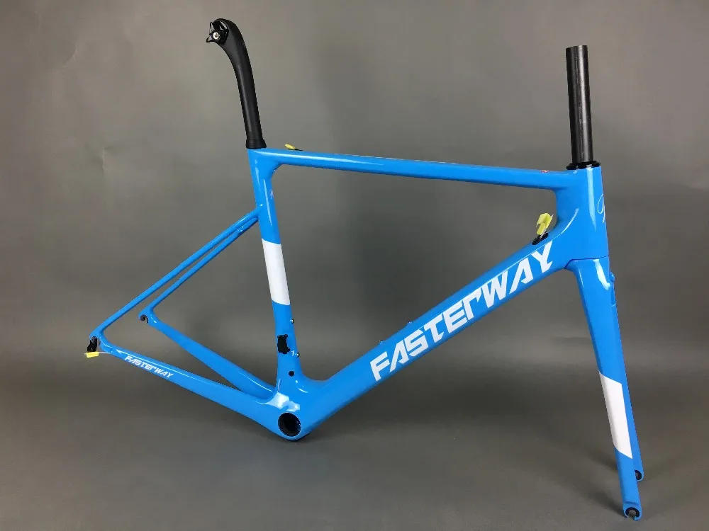 Sale light blue 2018 TAIWAN FASTERWAY classic carbon road frameset UD weaves carbon bike frame:Frameset+Seatpost+Fork+Clamp+Headset 55