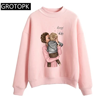 

Super Mama Baby Boy Love Life Kawaii Print Hoodies Women Streetwear Long Sleeve Casual Womens Sweatshirts Pullover Fleece Coat