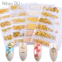 1 шт смешанный 3D DIY полой металлической оправе нейл-арта украшения с золотыми заклепками Маникюр Аксессуары летняя раковина ползунок ногтей шпильки