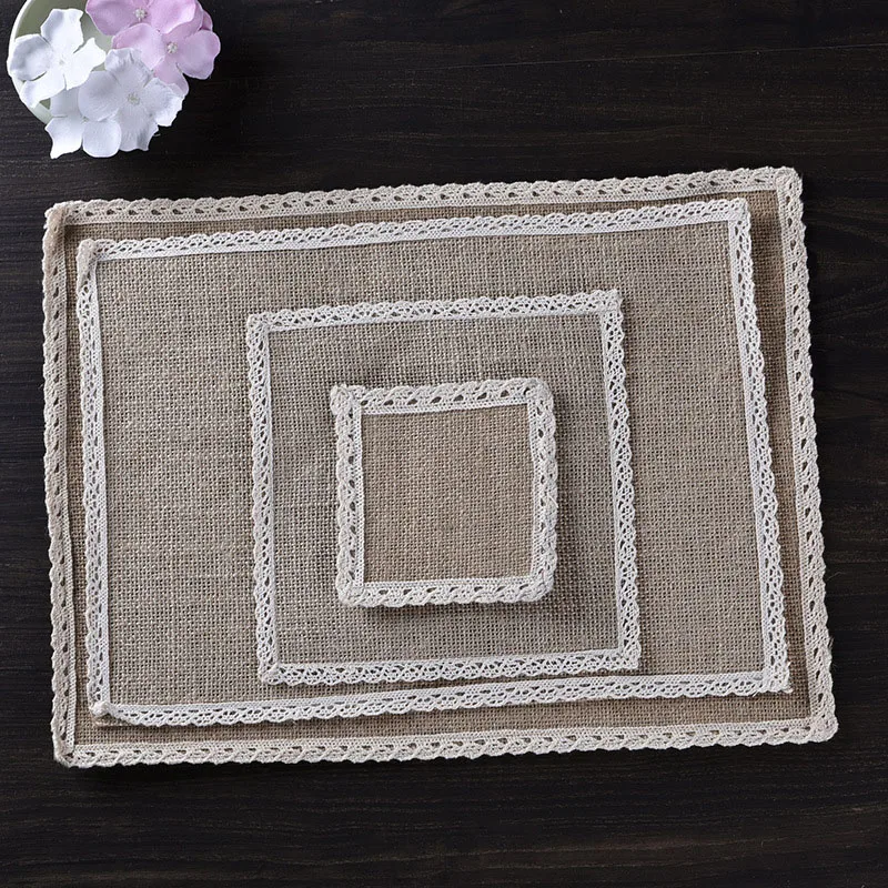 100pcs Jute Linen Square Table Mat Cup Coaster Table Accessory For