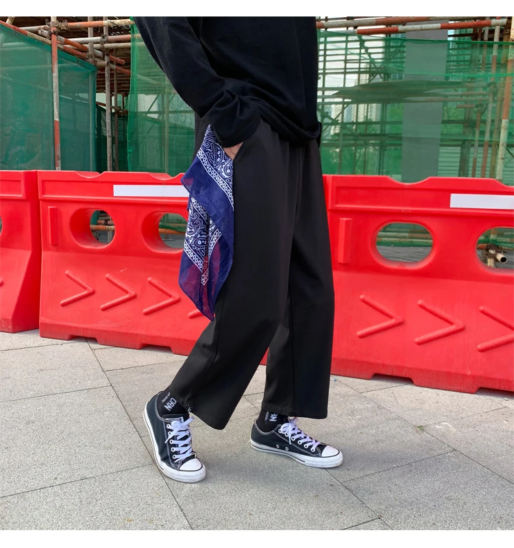Мужские повседневные брюки 19 Весна Новый Гонконгский стиль Широкие брюки повседневные брюки свободные девять брюки Мужская и женская