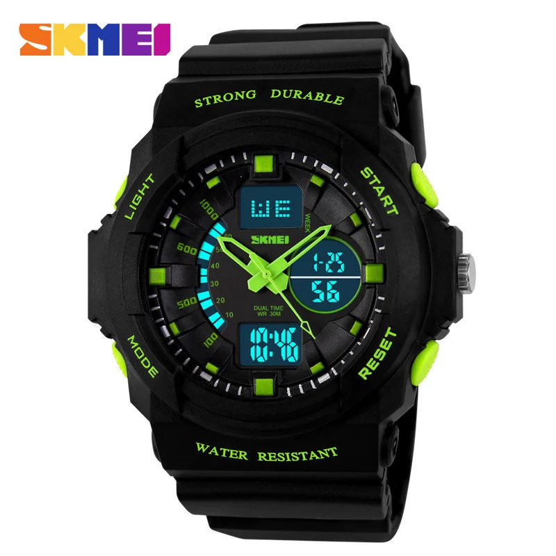 Новые детские часы Спортивные кварцевые детские цифровые часы Relojes SKMEI модные брендовые уличные кварцевые часы наручные часы для мальчиков - Цвет: 0955 men green
