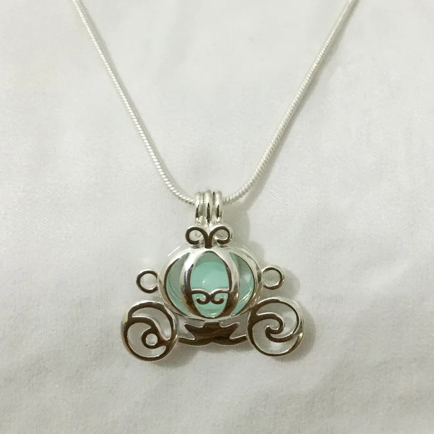 Solid 925 Silver Carriage Locket Cage Pendant Mounting DIY Can Open Sterling Silver Pumpkin Pearl Gem Bead Pendant Charm 6