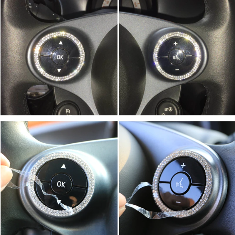 

2pcs personalized flash drill multifunction steering wheel decal for new Smart 453 Fortwo Forfour decoration sticker accessories