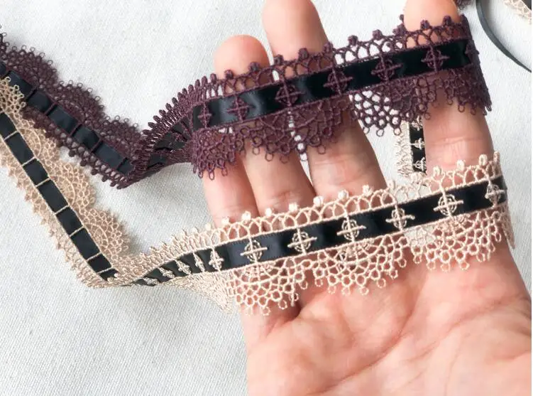 

2018 Hot Sale 3 Meters 2.7cm Exquisite Champagne Bean LaceTrim Applique High Quality Embroidery Water Soluble Lace Necklace