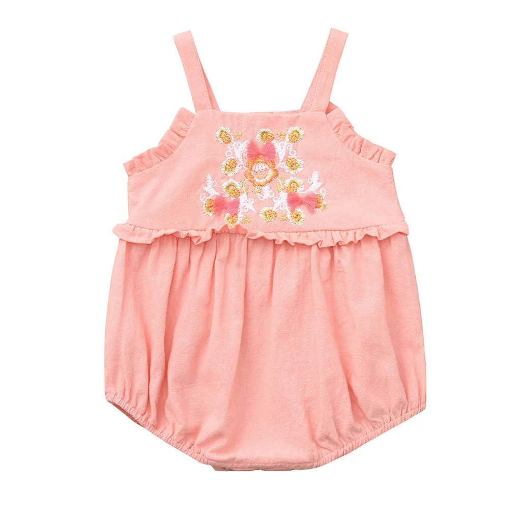 

Baby Girl Romper Pretty Color Simple Solid Fashion Embroidery Floral Romper Comfortable Outfits комбинезон для новорожденных