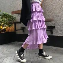 Весна новое поступление стандартная юбка женская элегантная шифоновая юбка Милая многослойная юбка длинная 6 цветов