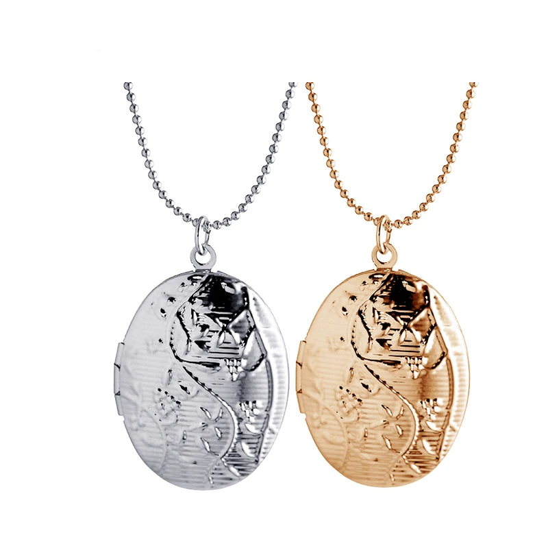 New Arrival Design Engraved Oval Shape Big Pendant Locket Necklace