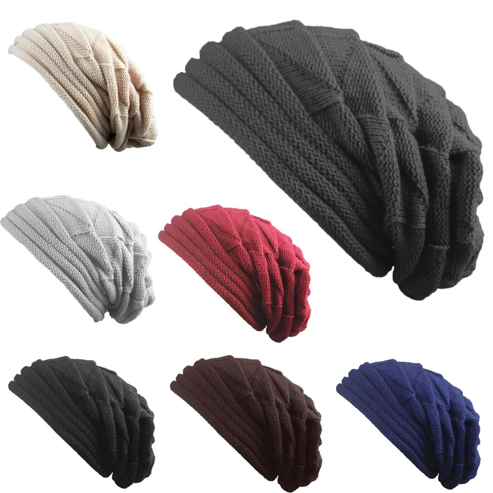 

3pcs Thicken Crocheted Beanie Hat Men Winter Oversized Skull Caps Women Knit Slouchy Beanie Baggy Skullies Hat