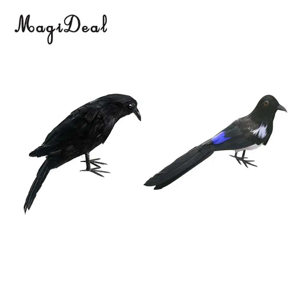   2pc/set Lifelike Raven Magpie Birds for Garden Halloween Wedding Yard Decoration