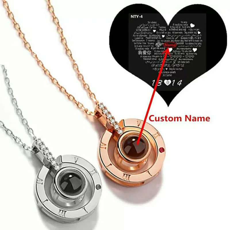 

personalised 100 Languages I Love You Necklaces For Women Rose Gold Silver Any Name pendents Men Necklaces Maxi Colar BFF
