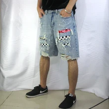 Лидер продаж высокое качество бандану печати в стиле хип-хоп street casual прохладный черный отверстие прохладно носить новые горячие рваные джинсы из денима Короткие